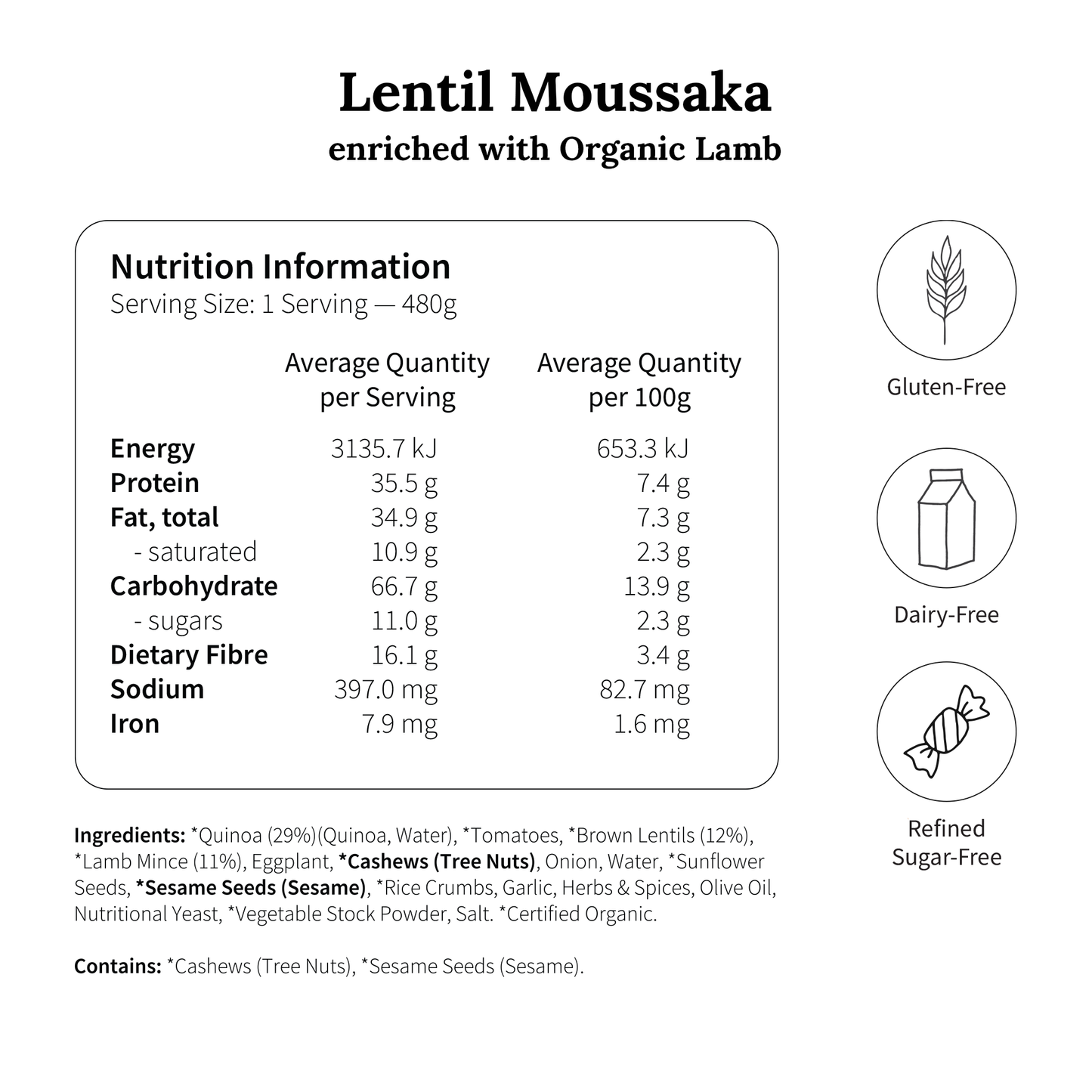 
                  
                    Lentil Moussaka enriched with Organic Lamb
                  
                