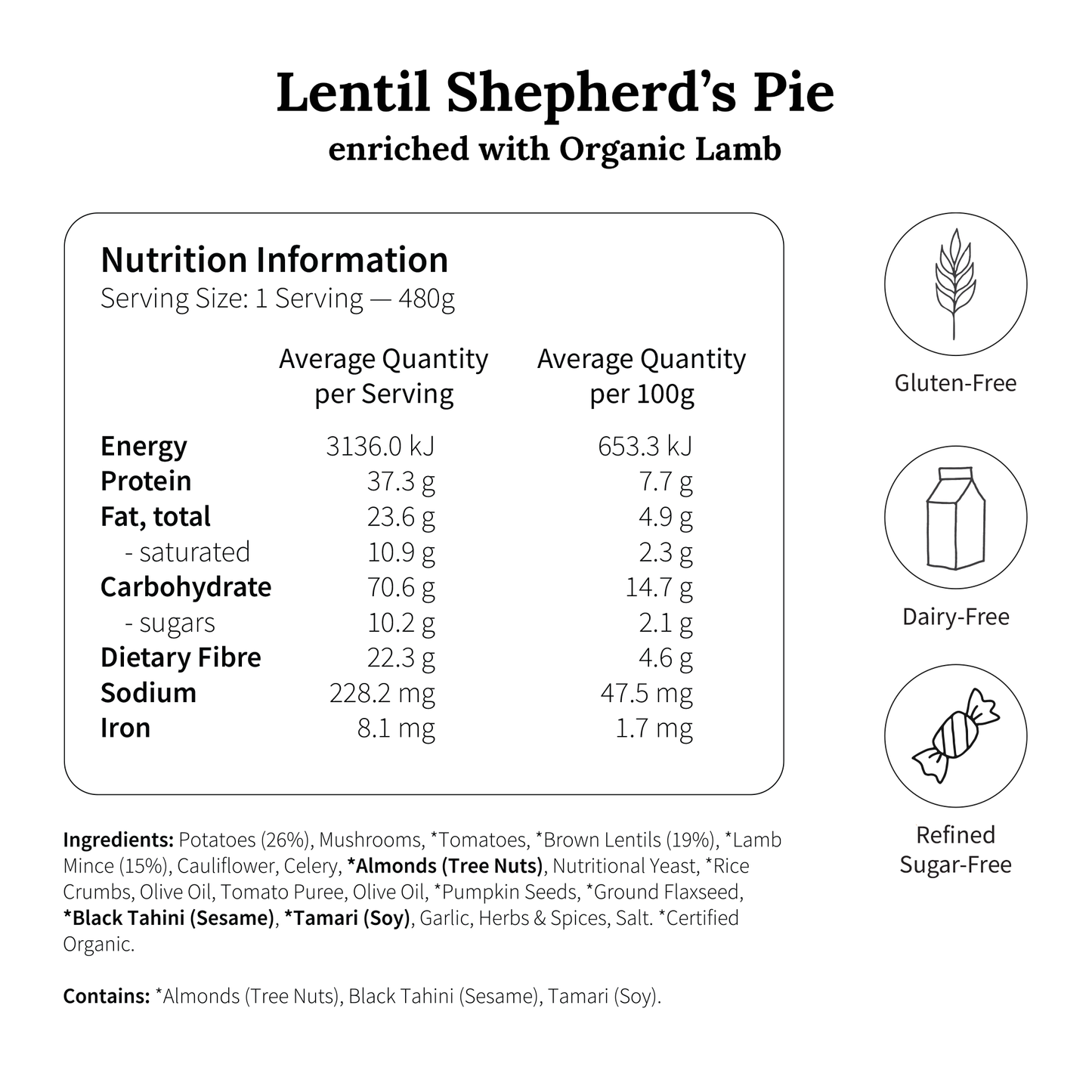 
                  
                    Lentil Shepherd’s Pie enriched with Organic Lamb
                  
                
