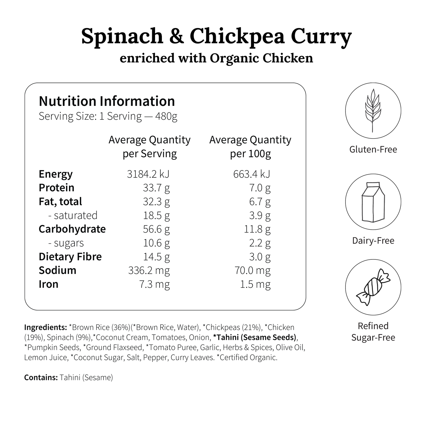 
                  
                    Spinach & Chickpea Curry enriched with Organic Chicken
                  
                